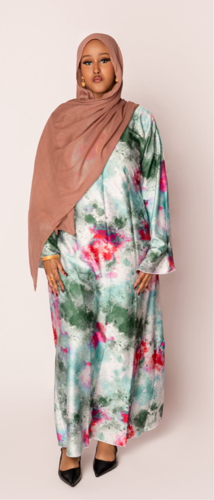 Pink/ Green Satin dress