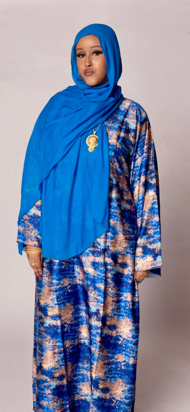 Golden Blue Satin dress